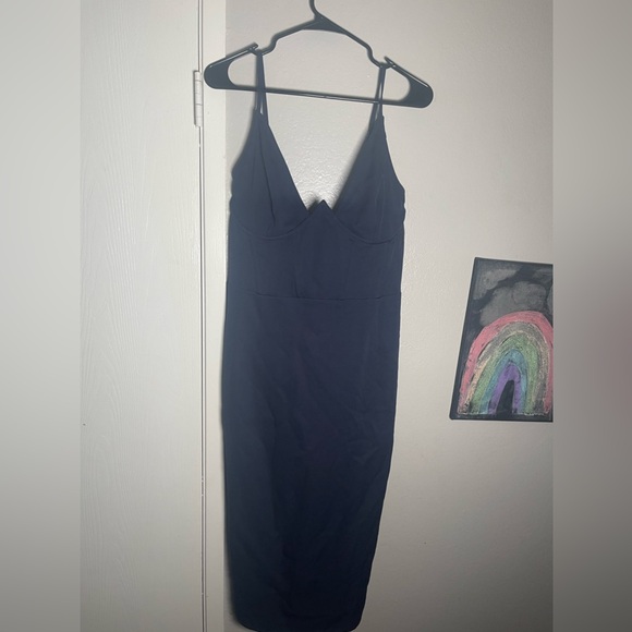 NWT PrettyLittleThing Navy V Bar Binded Midi Dress - Picture 2 of 6